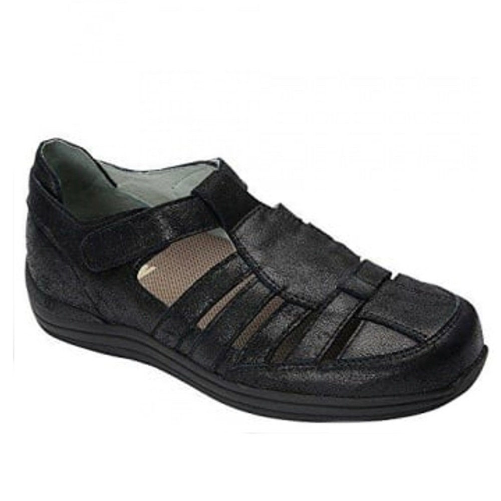 Drew Ginger Fisherman Therapeutic Shoe Womens 8W Black Leather Velcro orthopedic